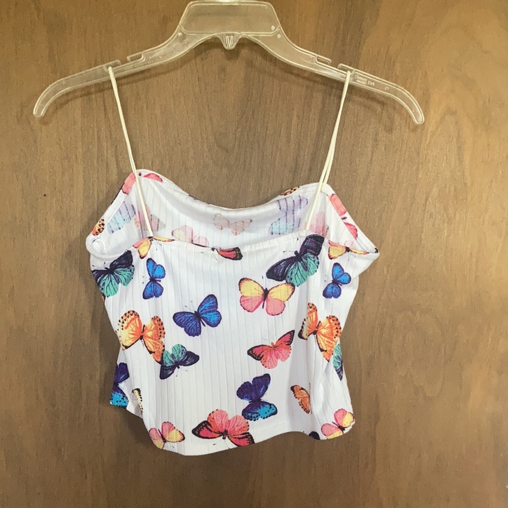 Rue21 top ribbed butterfly print crop top cropped spaghetti straps L jrs - Picture 12 of 14